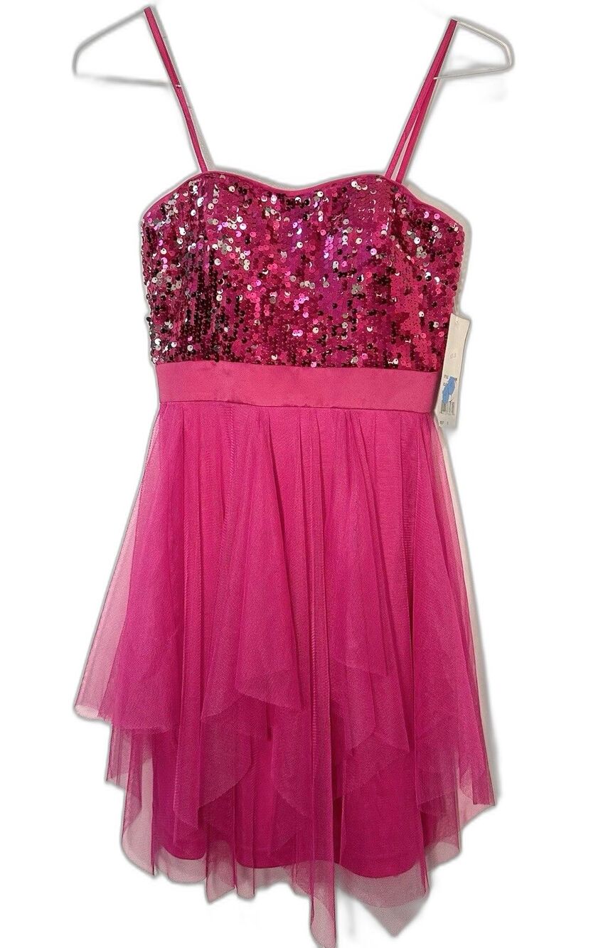 Hailey Logan Adrianna Papell Pink Sequin Tulle Party Dress Juniors 5/6 NWT Hoco